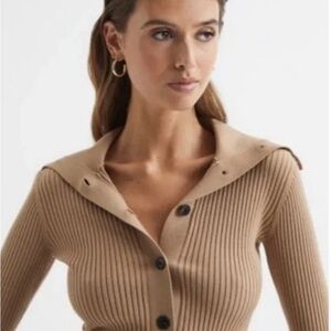 Reiss Tan Ribbed Cardigan
